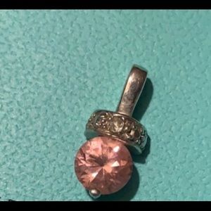 14K white gold pink Cz necklace charm